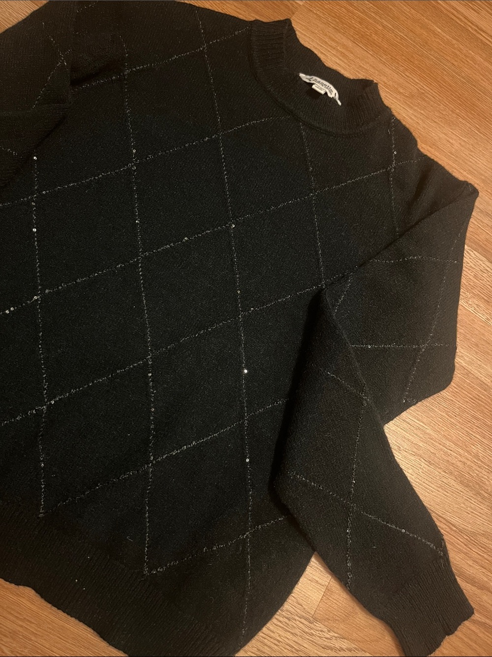Black Nanette Lepore Crewneck Sweater with sparkly stitching
